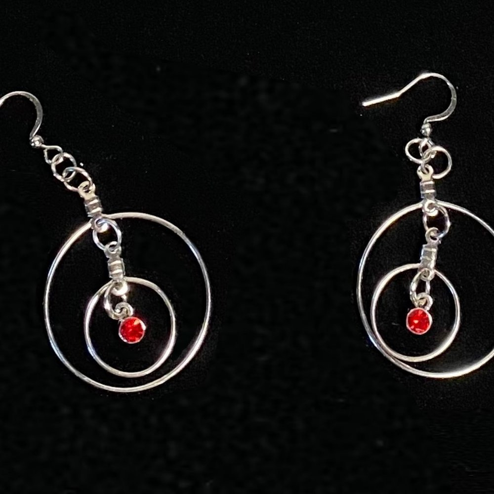Double Hoop Earring with Ruby Red Gem